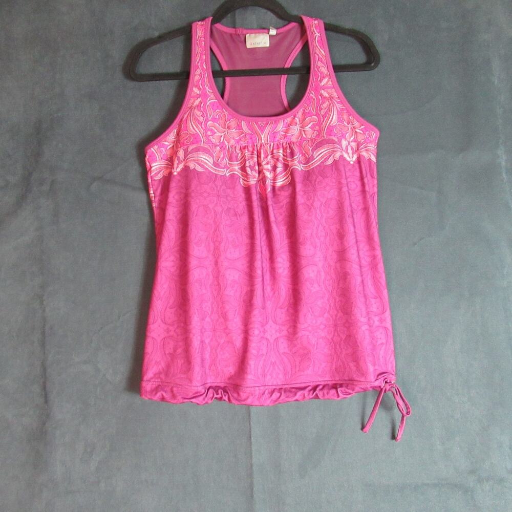 Athleta Tank Top Womens Large Pink Graphic Built in Bra Athletic Yoga Fitness
